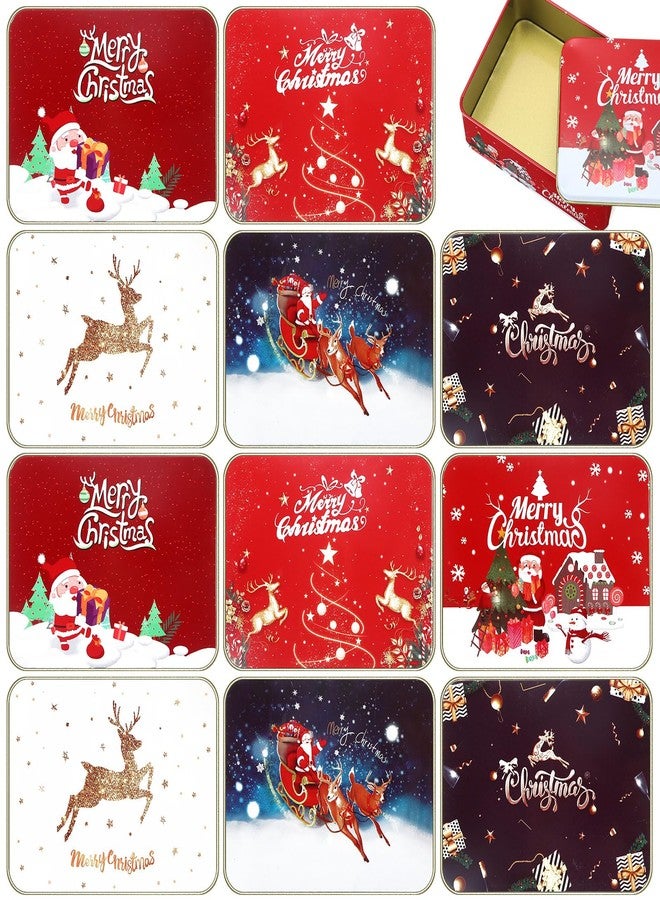 Ziliny 12 Pcs Christmas Tin Gift Box Christmas Cookie Tins Card Holder Boxes with Lids for Party Favors, DIY Candles, Dry Storage, Spices, Tea, Candy, Gifts(Rectangle) - Image 1